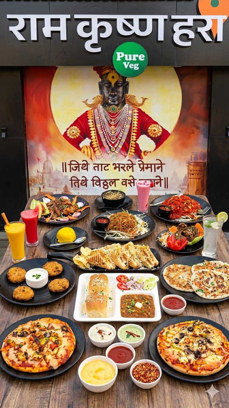 Ram Krishna Hari — Vitthal mural on restaurant exterior, Katraj Pune